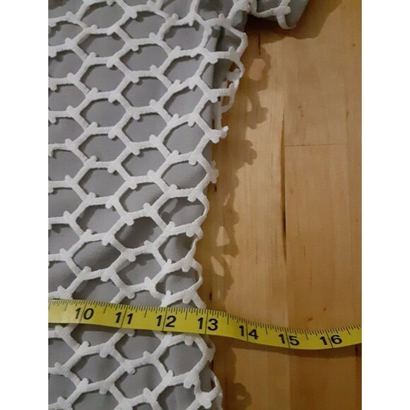 Betsy Moss Size S Gray Knit Geometric White Mesh Overlay Dress Orig $245 - Picture 9 of 11